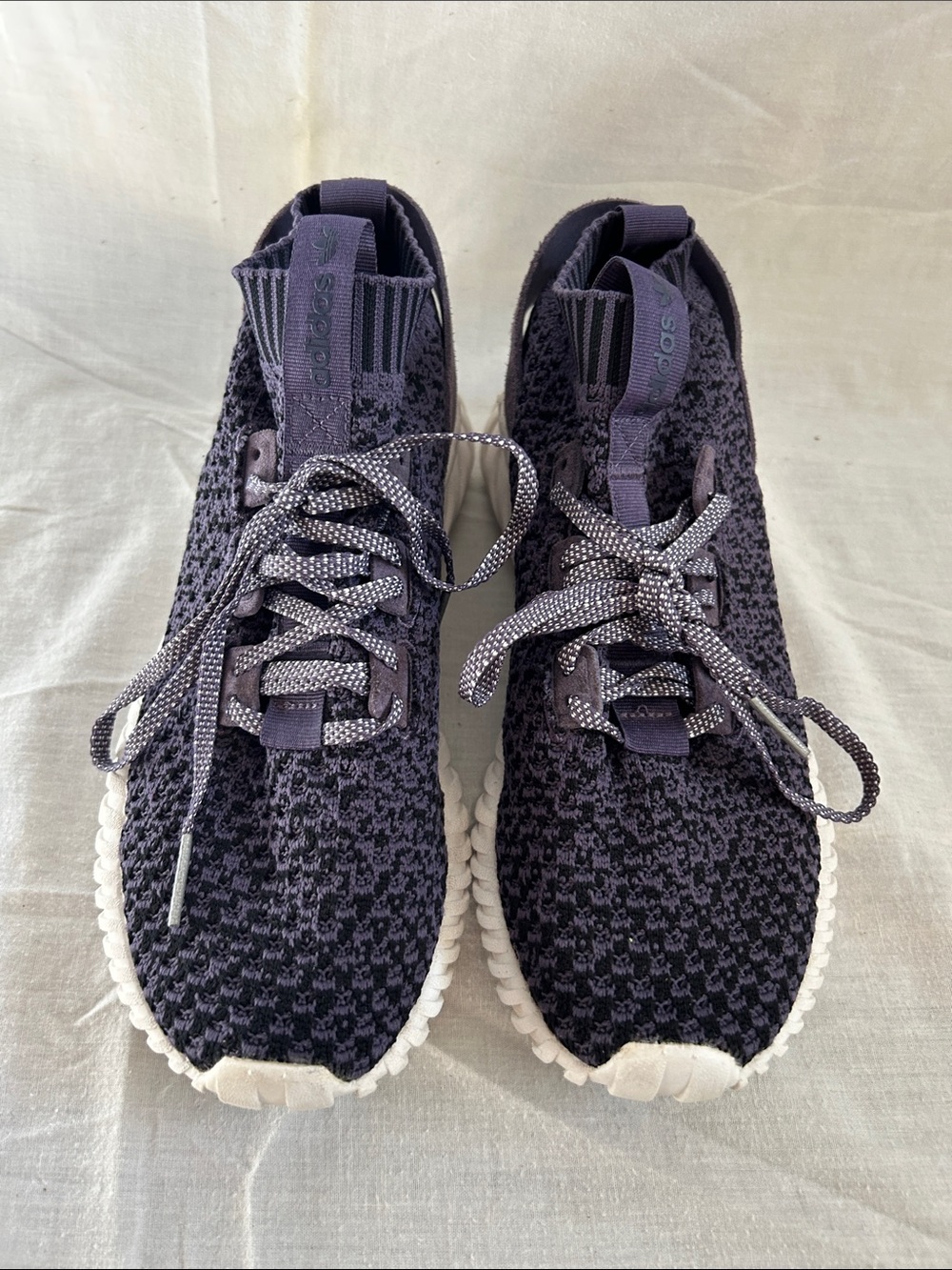 adidas Kaptir 2.0 Black Purple Knit Sneakers Ribbed Sole Sz 9.5